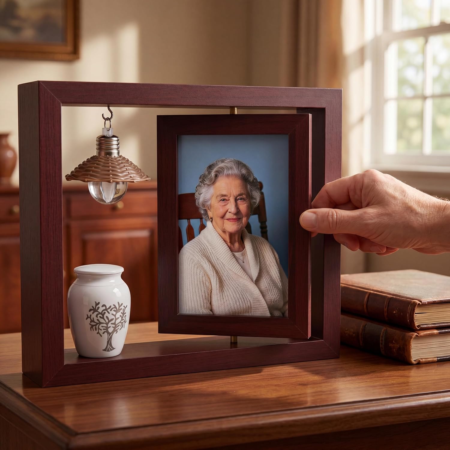 4x6 Memorial Picture Frame & Wood Keepsake Urn Set