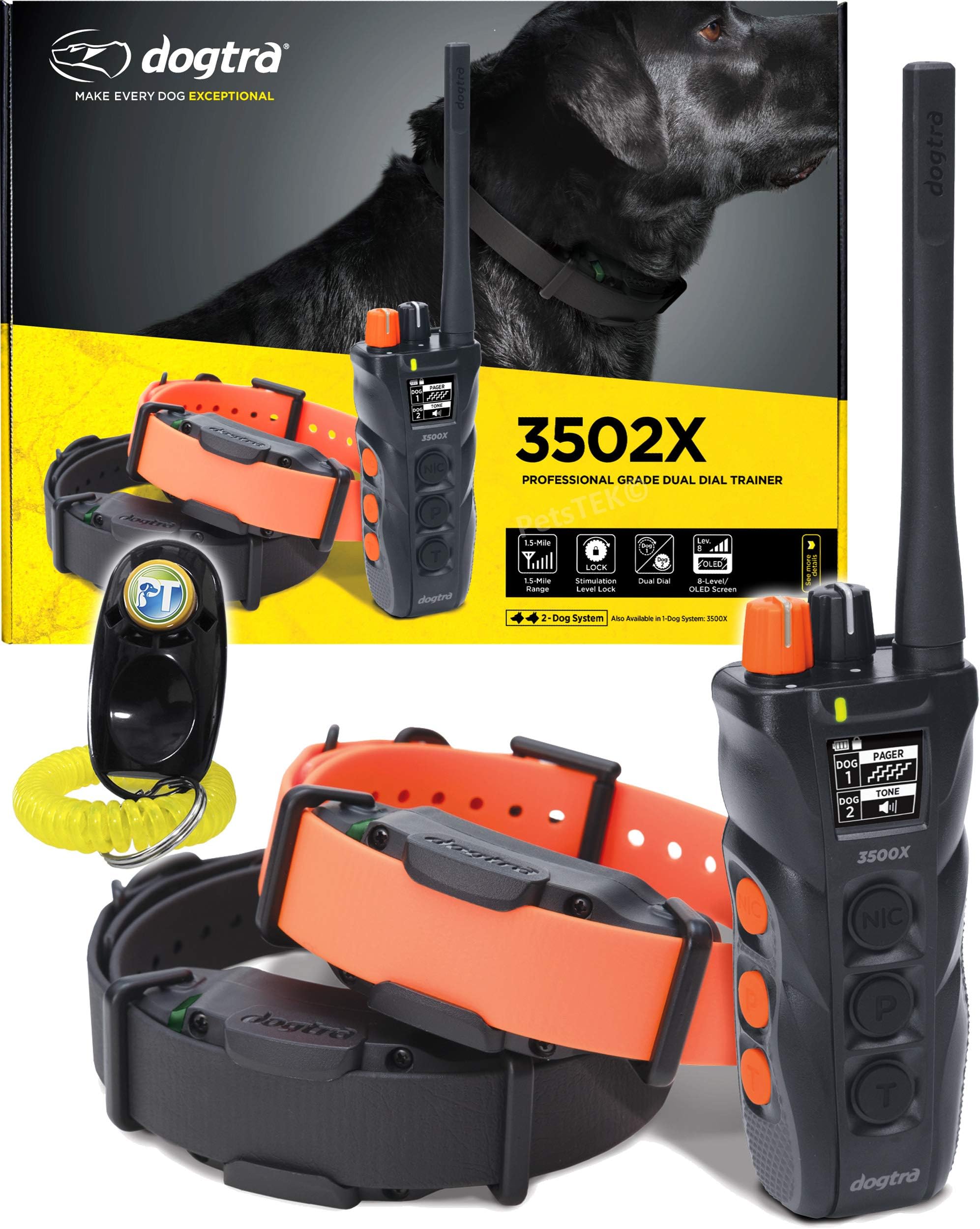 3502X Remote Training E-Collar - 1.5 Mile Range - 2-Dogs, Static, Vibration, Audible Tone, Waterproof, Electric Dog Collar for Advanced and Hunting Training of Small, Medium, Large Dogs