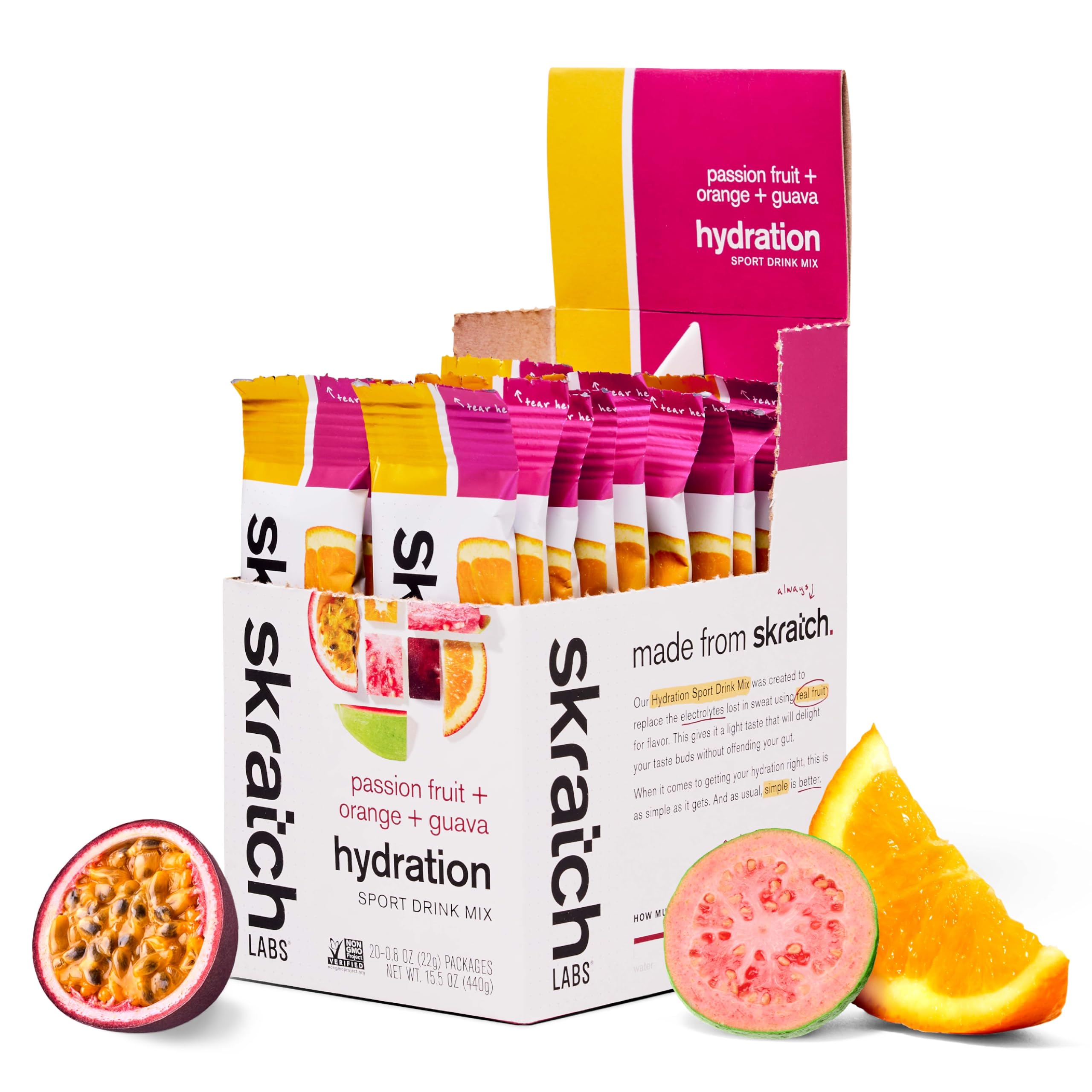 Skratch Labs Hydration Drink Mix, Passion Fruit Orange Guava, 20 Pack | Sports nutrition with real fruit & clean ingredients, electrolytes for fast hydration & endurance, non-GMO, vegan, kosher