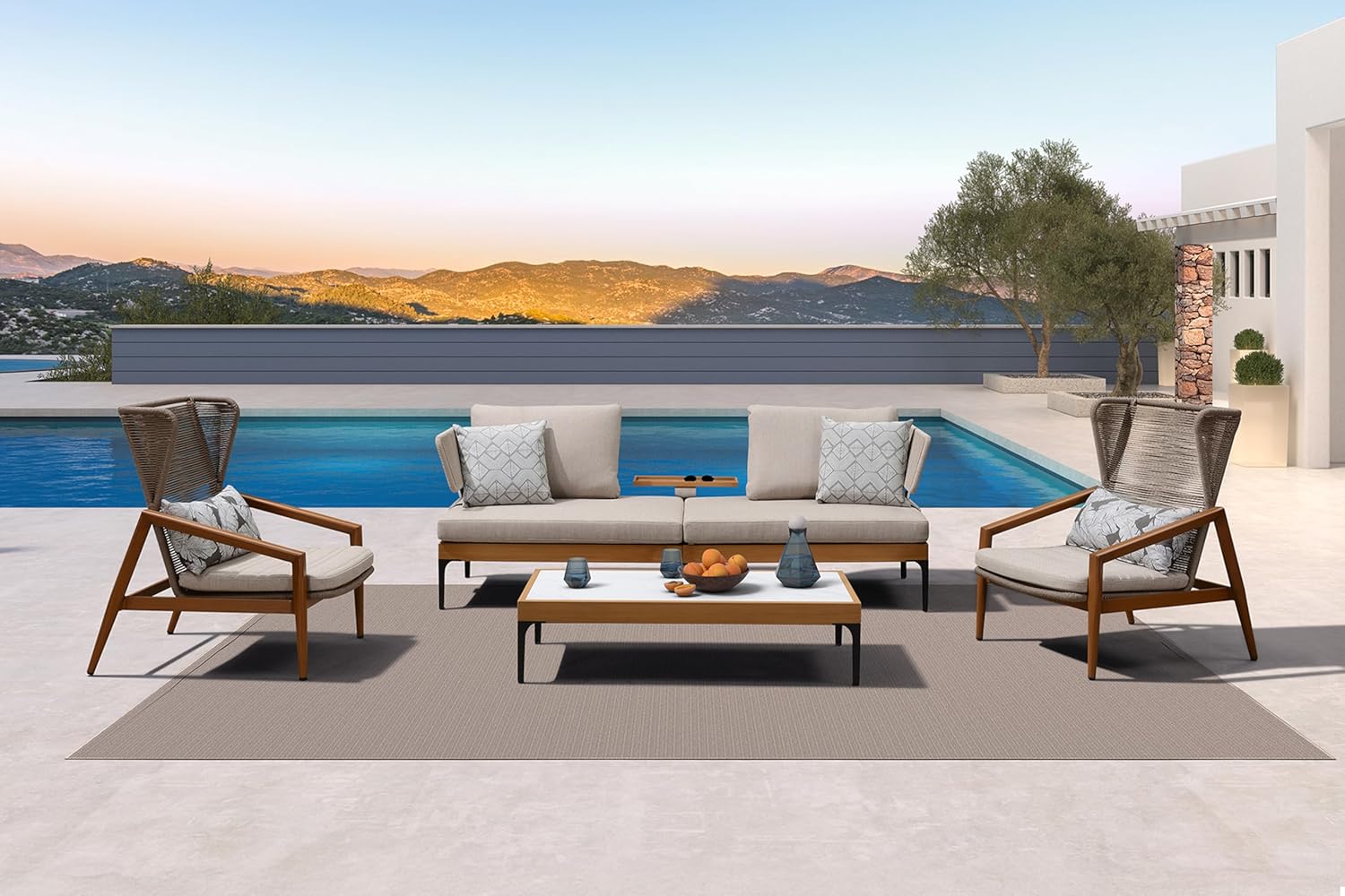 PURPLE LEAF 4 Pieces Patio Conversation Furniture Set Outdoor Aluminum Modern Wicker Sofa Chairs Sets with Coffee Table for Balcony Yard Garden Poolside, Cushions and Pillows Included