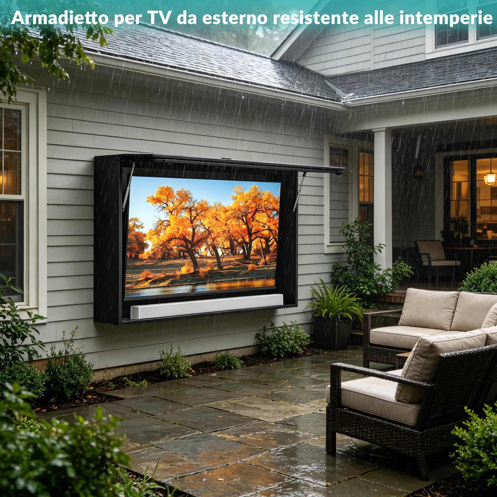 Custodia TV da esterno impermeabile, box protettiva TV con chiusura per televisori 32–55 pollici, protezione antifurto impermeabile per uso esterno, balcone e terrazza con supporto a parete
