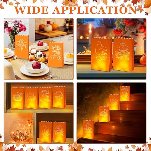 Miniatura 4 de Roowest Juego de 24 bolsas para luminarias de Acción de Gracias con luces LED sin llama, bolsas de papel resistentes al fuego, bolsas de linterna