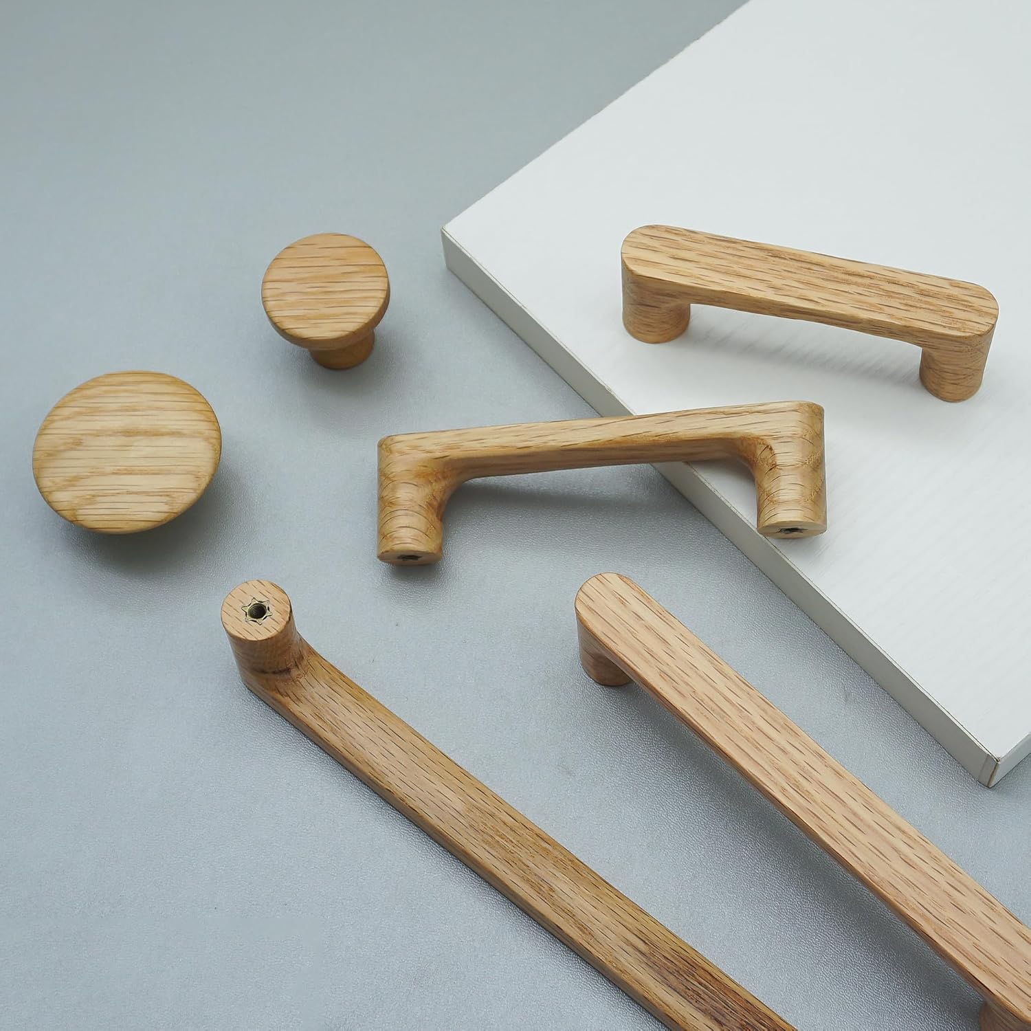 6 Pack White Oak Wood Drawer Pulls Handes Rustic Cabinet Pulls Handles Wood Dresser Knob Kitchen Furniture Hardware (6, 7-9/16" Hole to Hole)