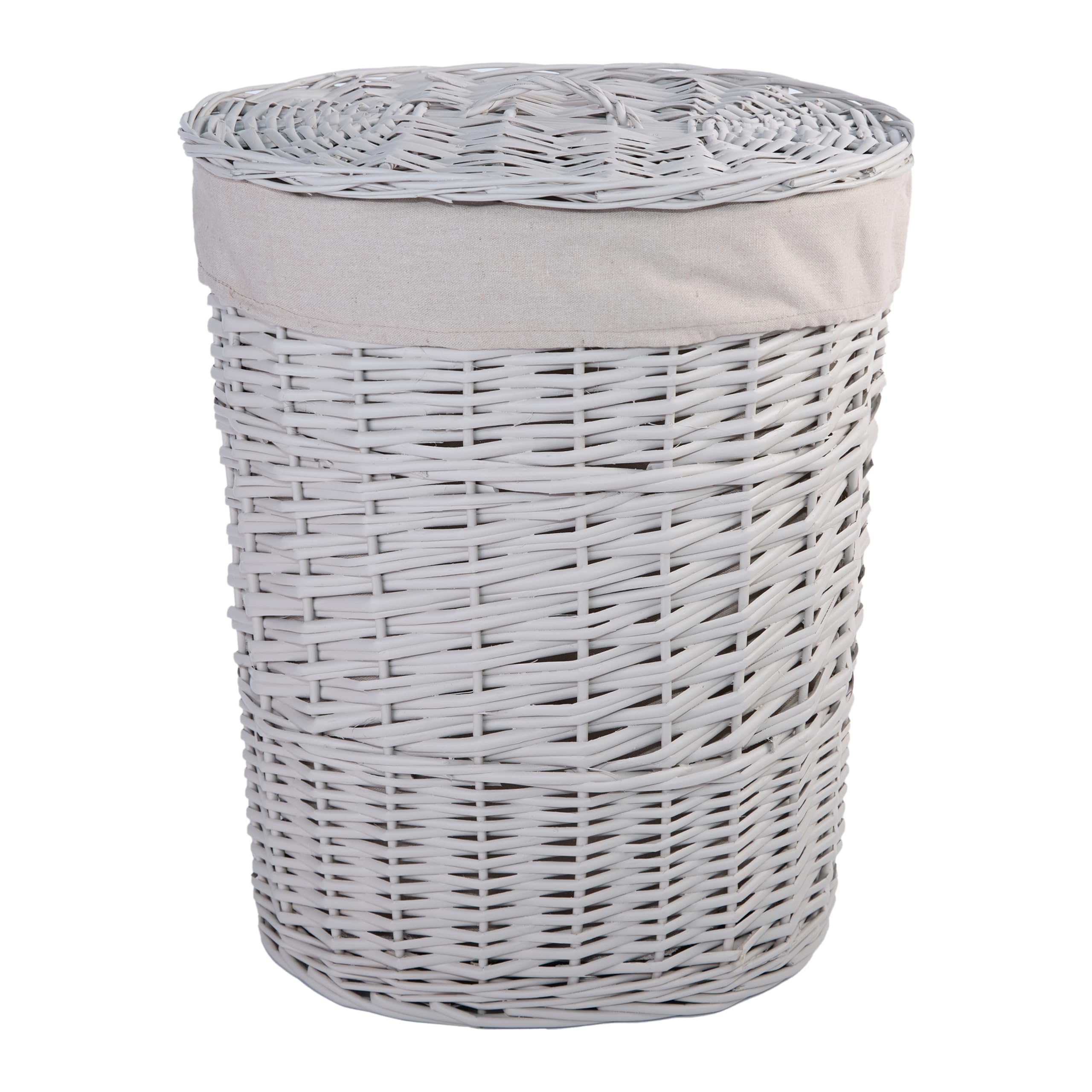 Wickerfield Light Grey Wicker Oval Laundry Basket, Bathroom Storage, Laundry Bag Bin with Liner and Lid (Grey, Large)