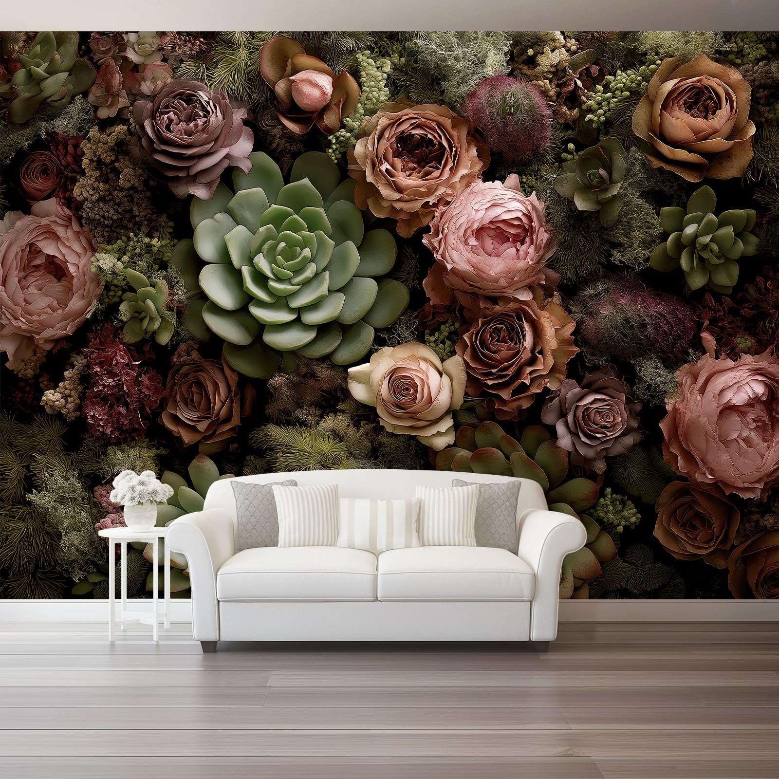 Papier peint panoramique intissé roses multicolores format XL 300x210 cm