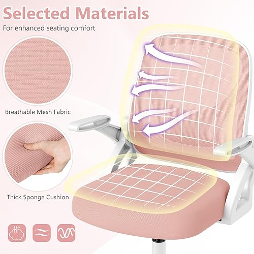 Miniatura 4 de Giantex Silla de oficina de malla, silla de escritorio ergonómica con brazos abatibles y soporte lumbar, escritorio giratorio de altura ajustable