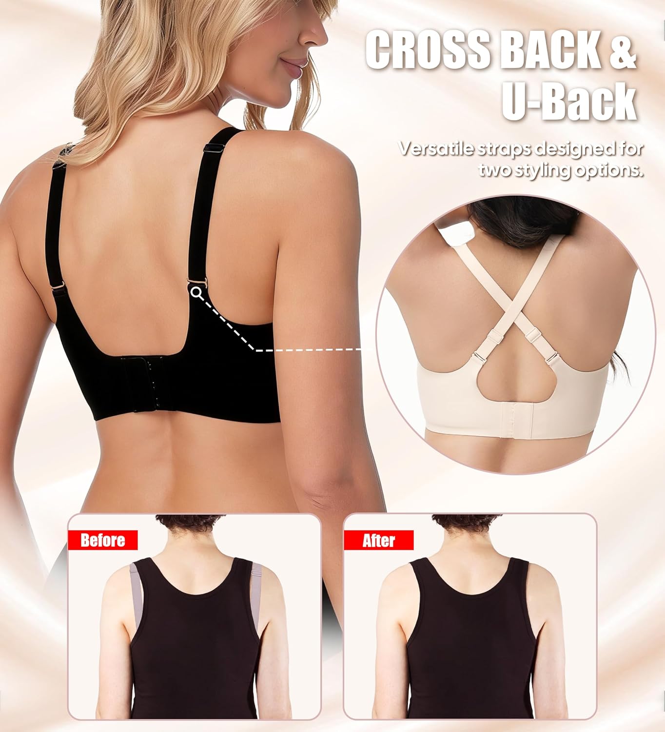 Jelly Wireless Bras for Women Push Up Deep V Seamless Comfort Plunge No Underwire Bra with Adjustable Straps Everyday Bras - Image 3