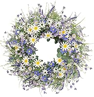 DIYFLORU 22 Inch Blue Spring Wreath for Front Door - Lavender Daisy Wildflower Summer Floral Wreath Outdoor Indoor Decor