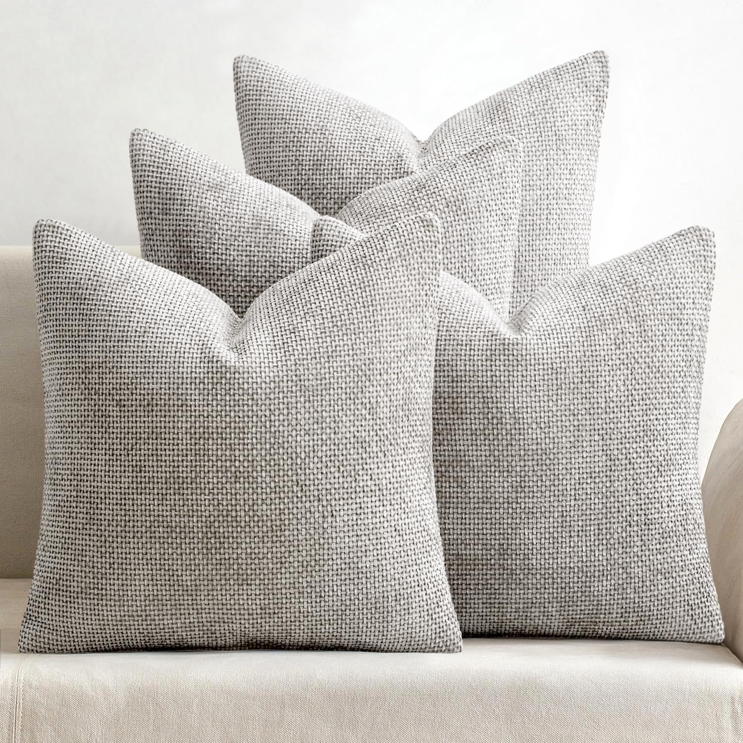 MIULEE Soft Decorative Chenille Pillow Covers Light Gray 18x18 Pack of 4