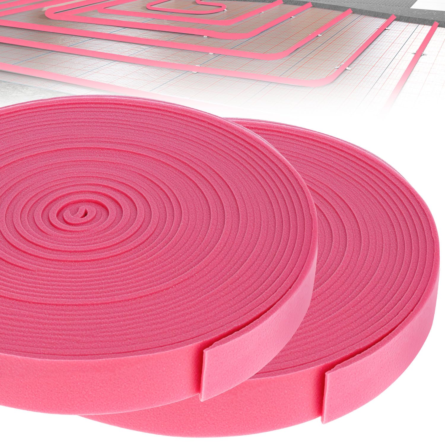 QWORK® 2 Rollos Banda Perimetral Suelo Radiante 50 mm x 5 mm x 20 m - Junta Autoadhesiva para Suelo Autonivelante