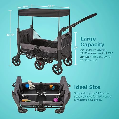 Miniatura 7 de Contours Curve 360 - Cochecito doble ligero para 2 niños, se adapta a asientos de automóvil infantiles, ultra maniobrable, fácil de poner y quitar