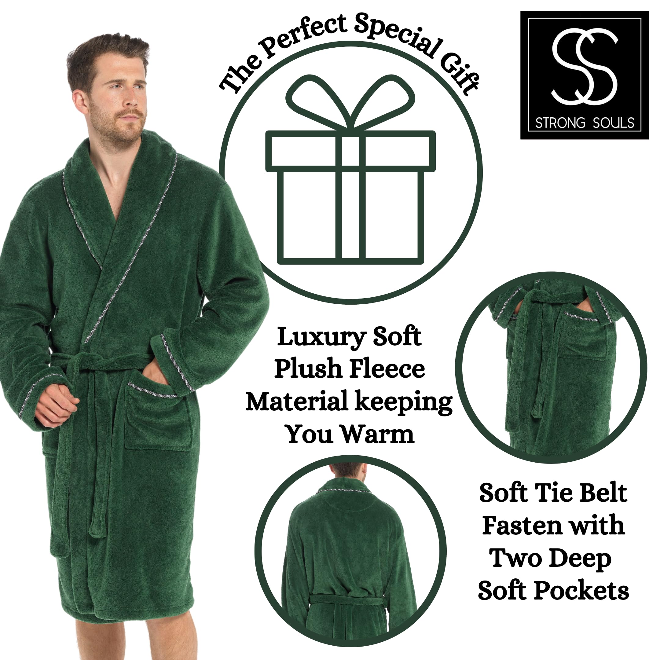 Strong Souls Luxus Fleece morgenmantel für Herren weicher Warmer Bademantel hausmantel Geschenke für männer