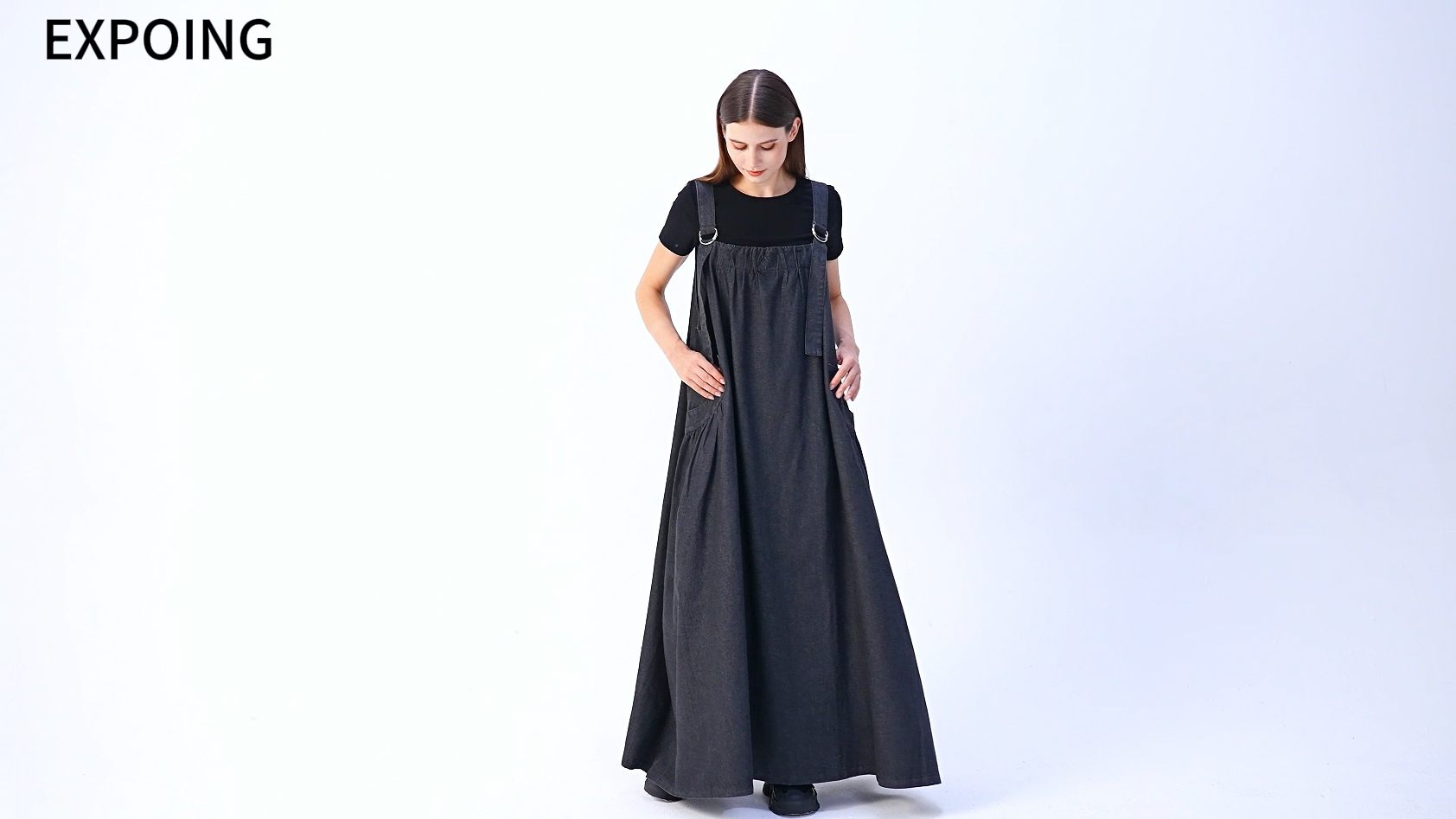 EXPOING Denim Jumper Dress for Women Loose Version Baggy Style EXPOING Denim Jumper Dress for Women Loose Version Baggy Style