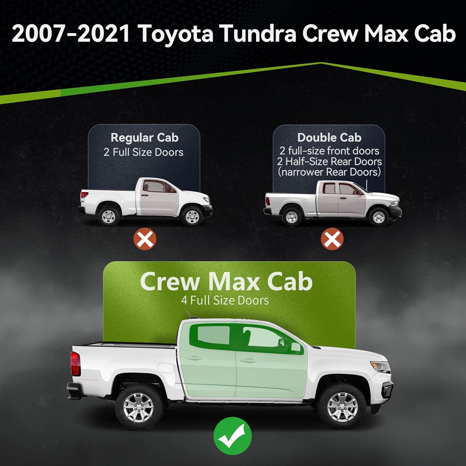 Running Boards Compatible for 2007-2021 Tundra Crewmax Cab (4 Full Size Doors) Side Step, Black Side Bars Nerf Bar