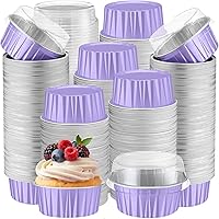 Vista 38 de Gejoy 400 Piezas Moldes de Papel de Aluminio para Hornear con Tapas 5 oz Moldes Desechables Ramekins Mini Moldes para Pasteles Crème Brûlée Moldes