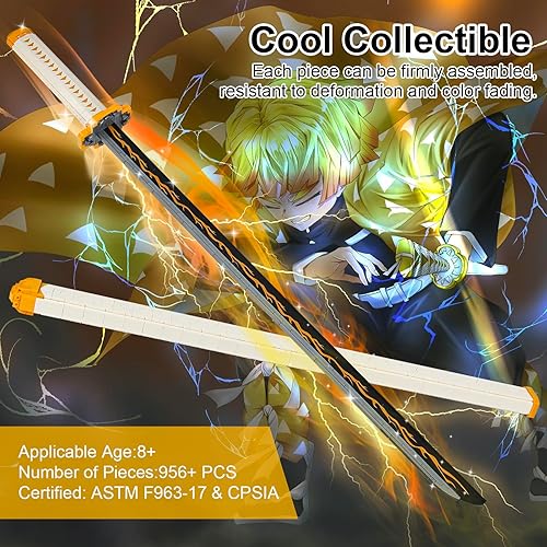 Miniatura 7 de WETANBR Juego de construcción de espada para respiración de trueno, bloque de espada de juguete de anime para cosplay, trueno y flash, kit de modelo