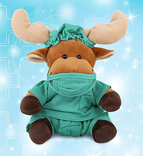 Miniatura 6 de DolliBu Juguete de peluche de Moose Doctor, súper suave, disfraz de médico de alce con bonito uniforme médico y traje de gorra, regalo de peluche
