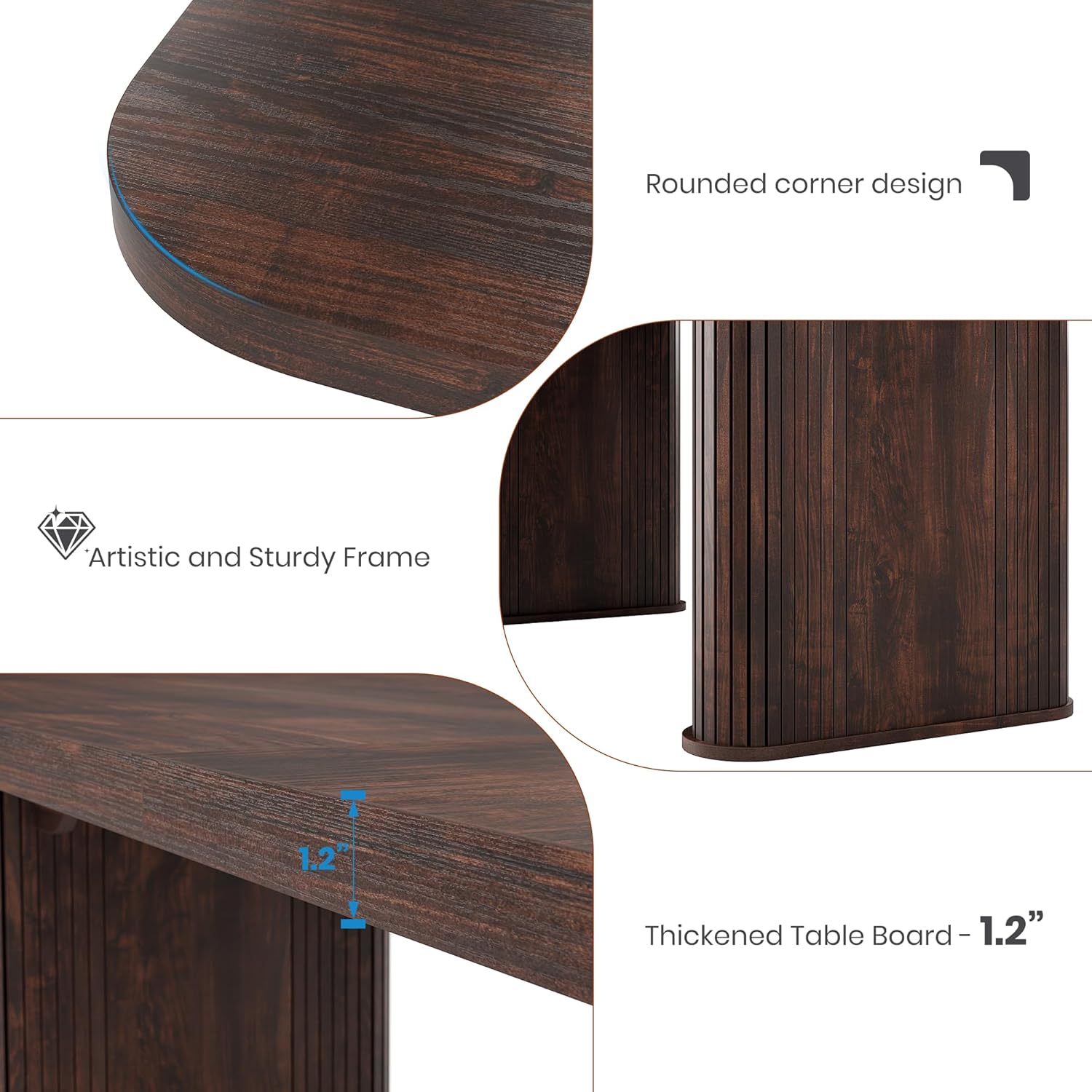 Dining Table for 6-8 People- 62" Modern Long Kitchen Table with Large Tabletop & Heavy Duty Pedestal Legs, Rectangular Dinner Table for Rectangular, Kitchen, Conference Room, Living Room, Black Oak