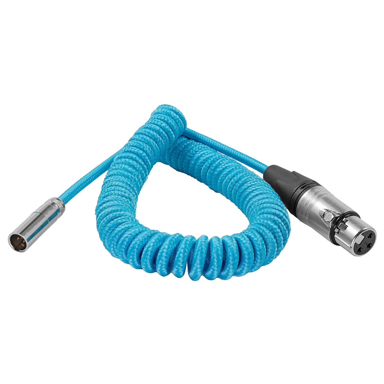KONDOR BLUE | 12-24 Inch Coiled Mini XLR (TA3) to XLR Cable | 3-Pin Mini XLR Male to XLR Female, Shielded Balanced Audio Mic Cable for Canon EOS C70, for Blackmagic Design Pocket 4K 6K Pro | Blue