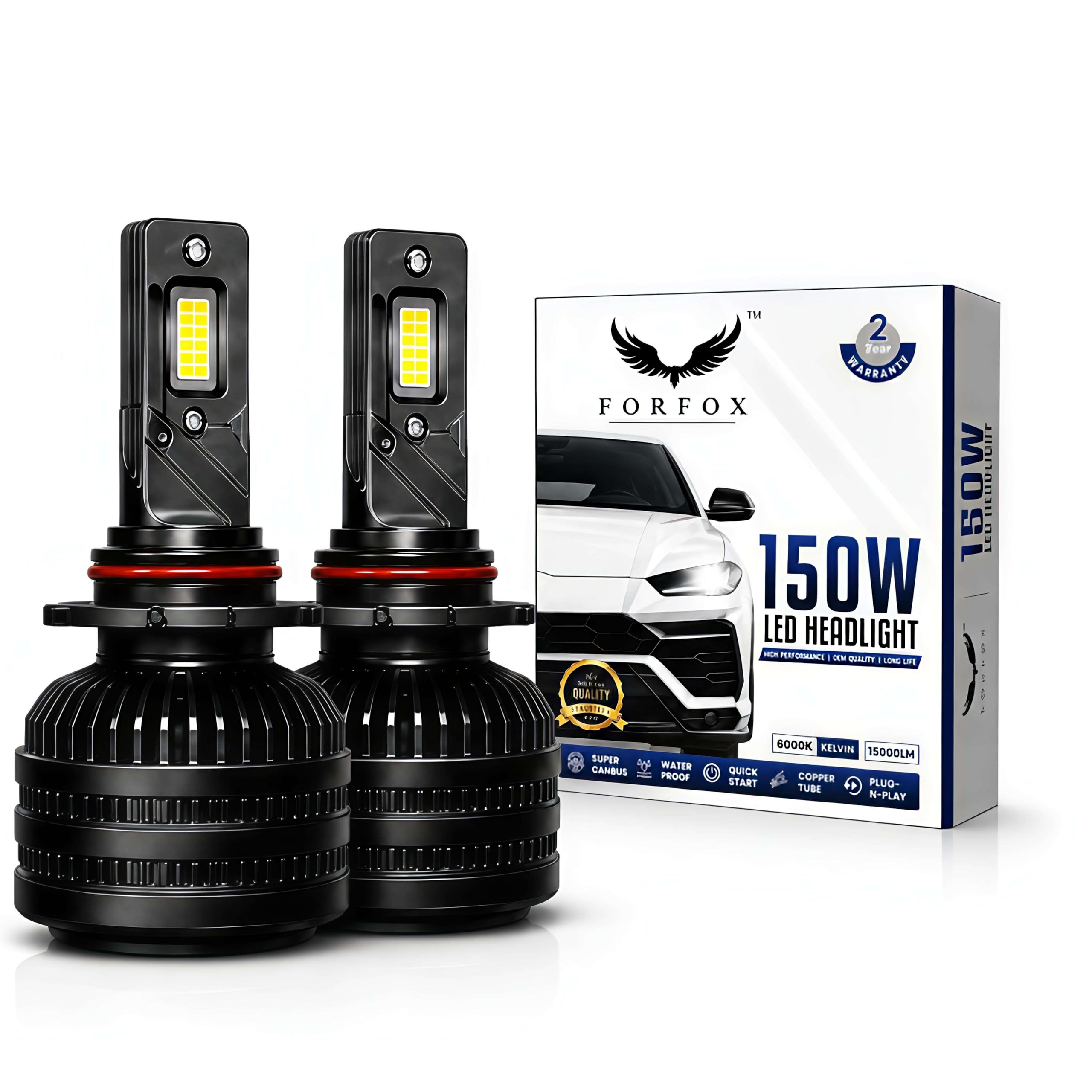 FORFOX 150W (H27) LED Headlight Bulb for Car | 15000 Lumens, 6000K Cool White | Plug & Play Car LED Headlamp | IP68 Waterproof, High Brightness, Long Life, Pack of 2-image-29