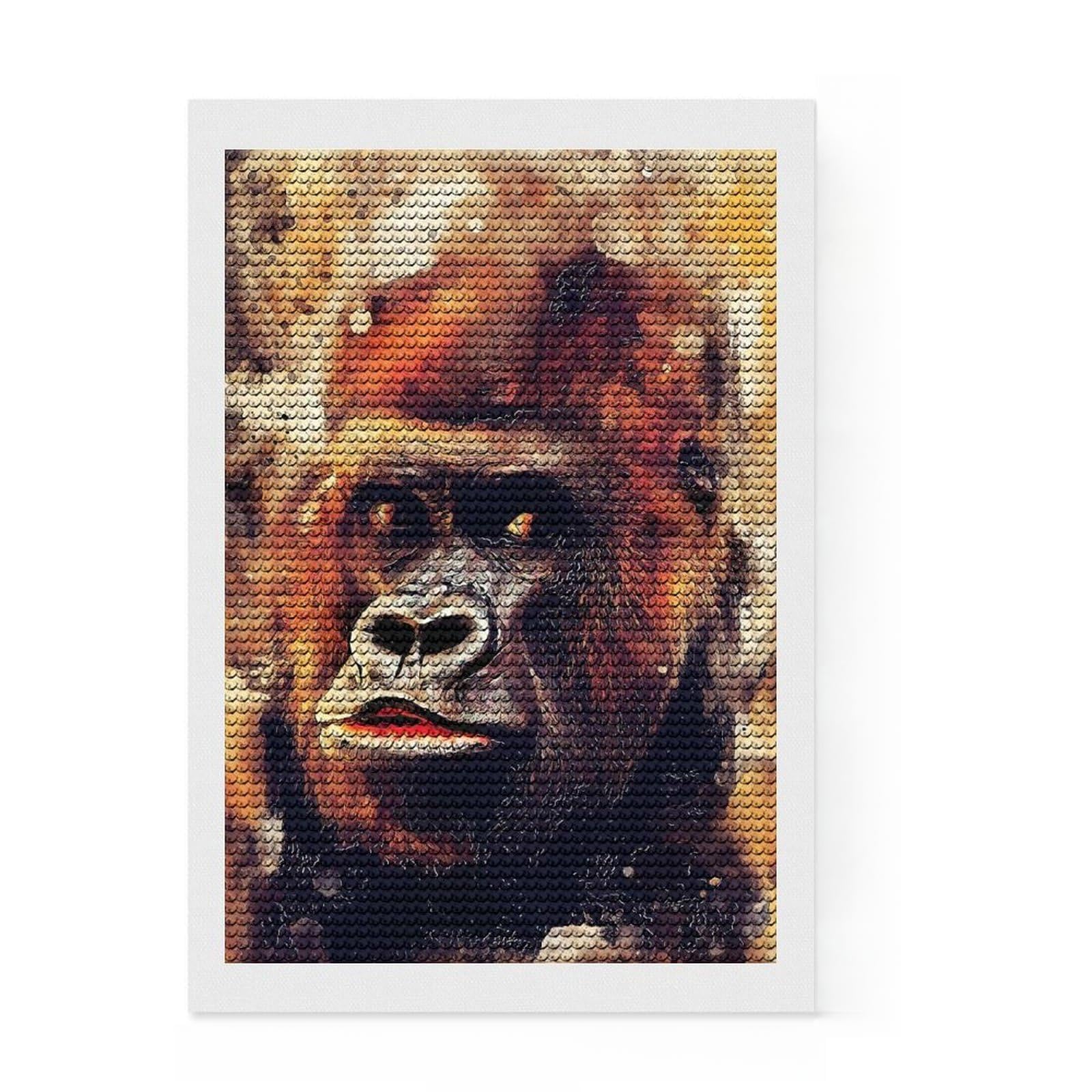Junmoney Gorilla DIY Diamond Art Canvas Kit 8"x12", Sparkling Round Gems, Adhesive Canvas, Office Decor, Holiday Gift Idea