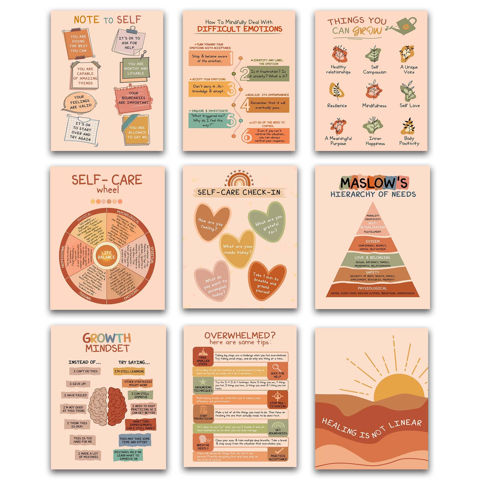 LOLUIS Mental Health Poster, SEL Therapy Art, Educational Supplies School Classroom Office Boho Decor