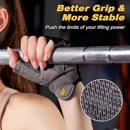 Miniatura 7 de Guantes de entrenamiento para mujeres y hombres, palma acolchada antideslizante para levantamiento de pesas, guantes de gimnasio ligeros sin dedos