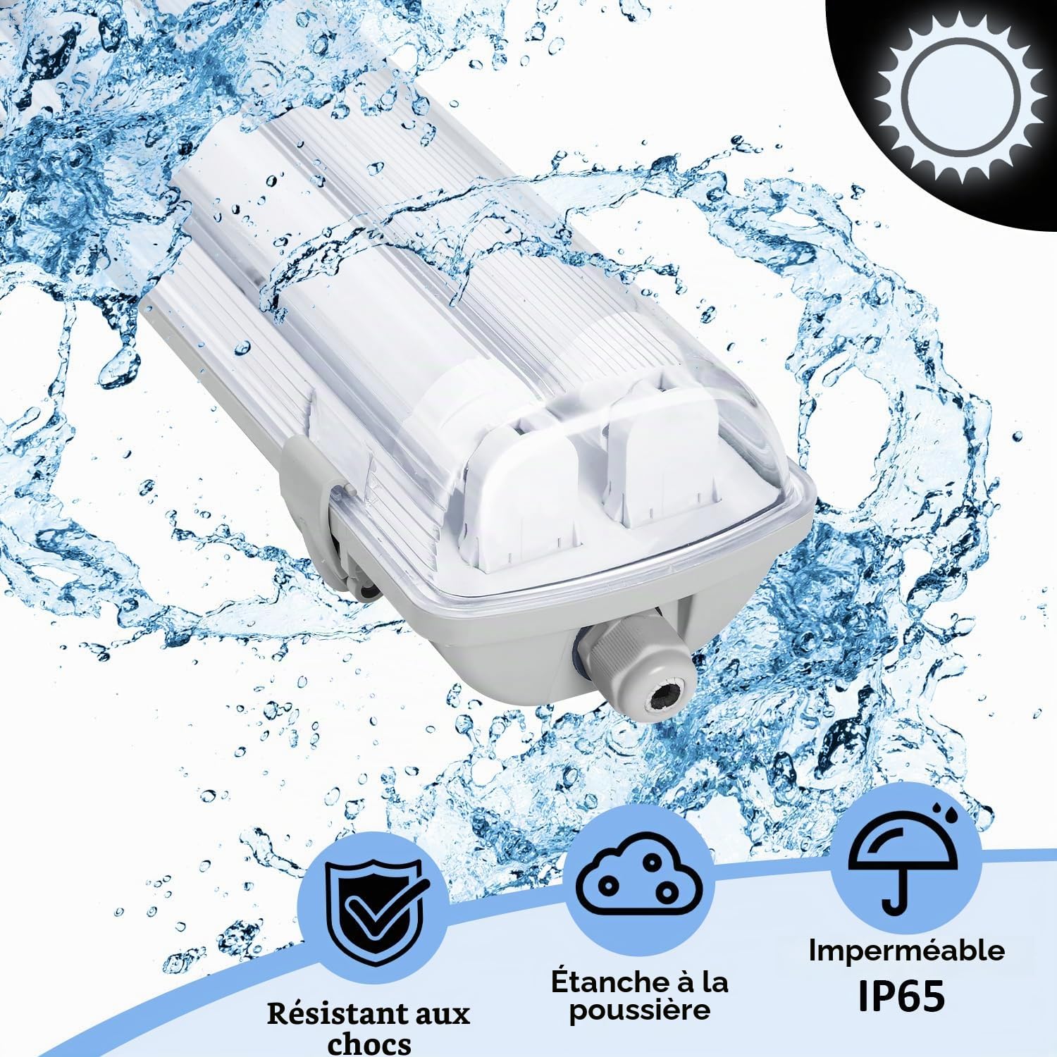 Daromigo Lot de 6 luminaires LED 150 cm 2 x 24 W 4800 lm Blanc froid 6500 K Double tube LED T8 Étanche IP65 Lampe d'atelier pour garage, cave