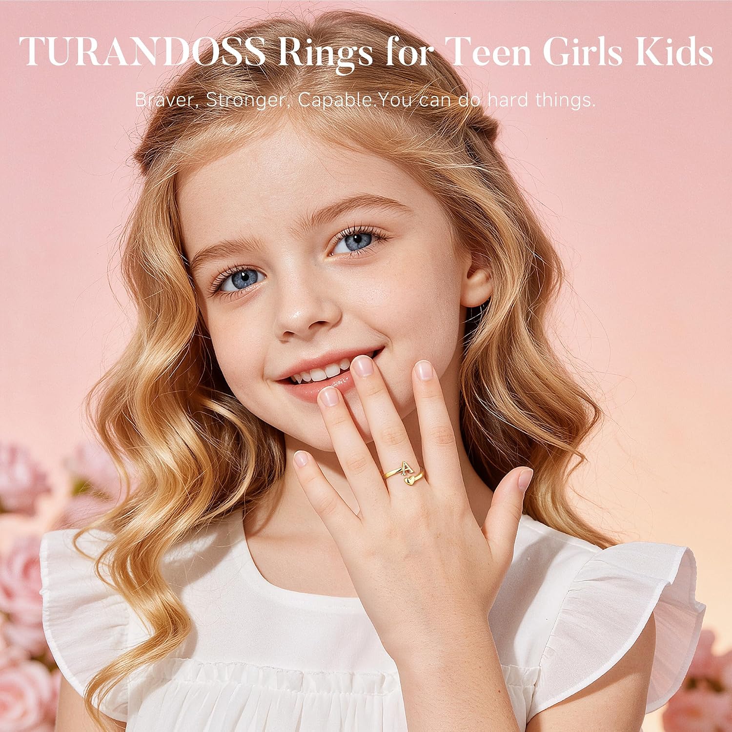 Turandoss Birthday Gifts for 6 7 8 9 10 11 12 13 14 15 16 Year Old Girls | Teen Girl Gifts Trendy Stuff, 14K Gold Plated Initial Letter A-Z Adjustable Heart Ring, Personalized Rings for Teen Girls