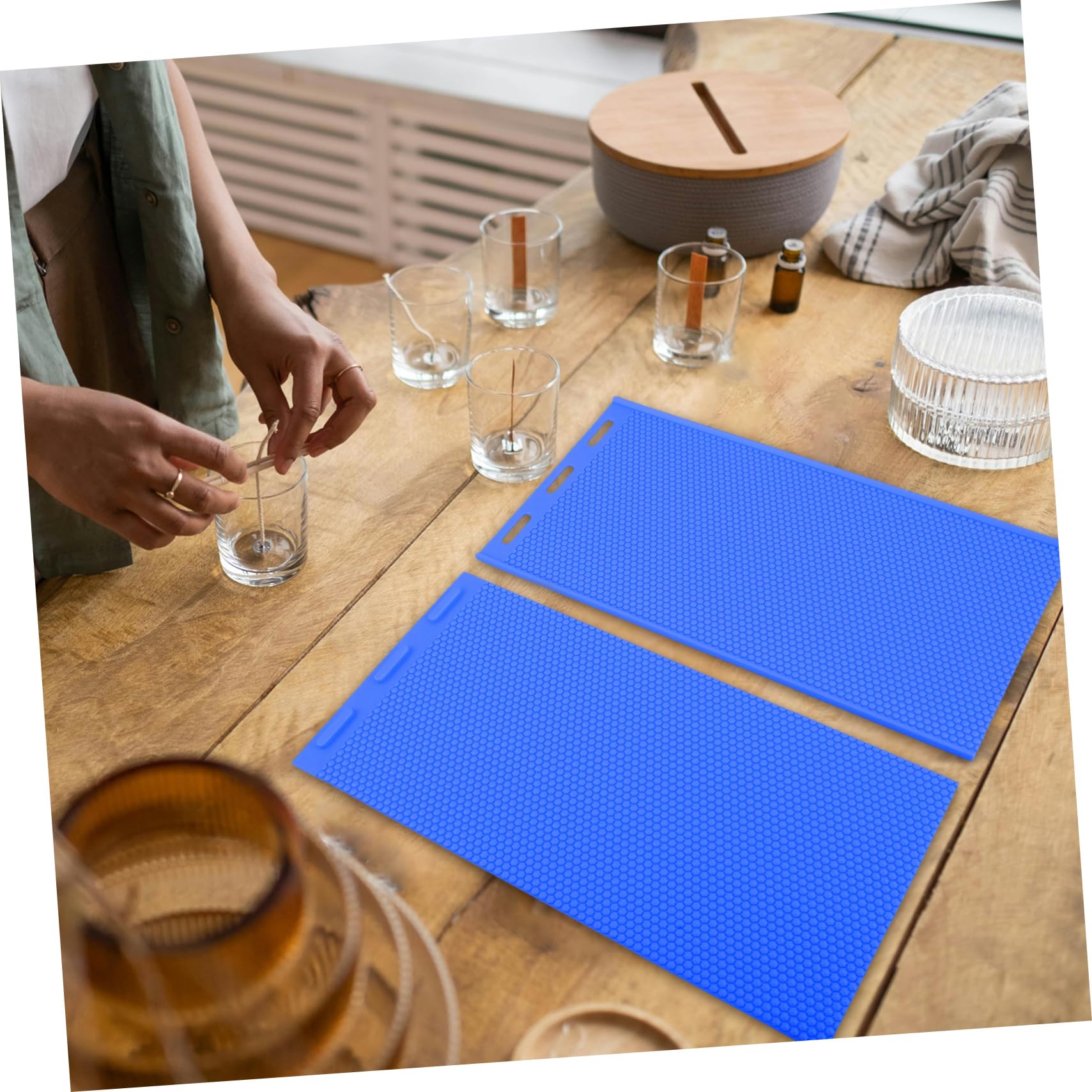 Moule en Silicone pour Feuilles de Cire Alvéolée Bleue, Flexible