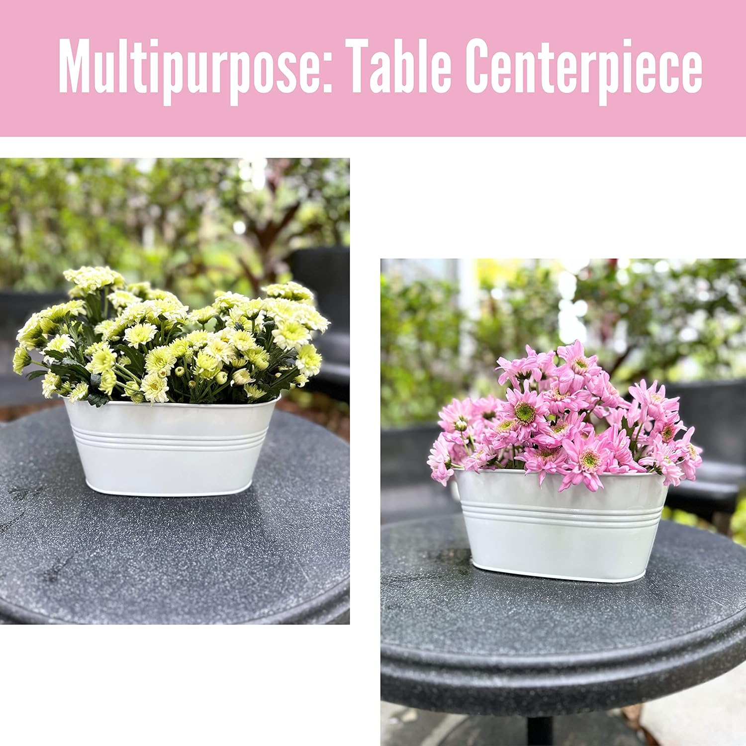 LaLaGreen Bundle- 2 Pack, 30 Inch Rectangular Basket with Coco Liner + 5 Pack, 11.8 Inch White Metal Pot, Modern Country Hanging Planters Window Herb Box Fence Balcony Patio Porch Home Garden Decor