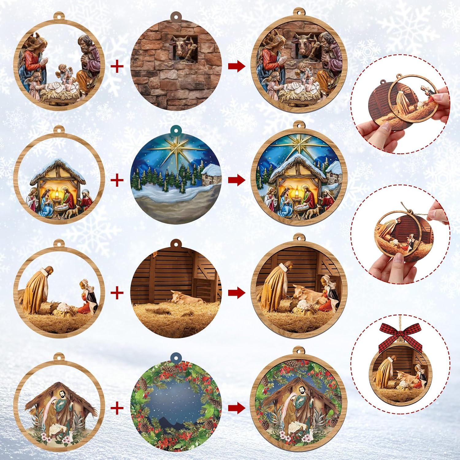 8 Set 3D Christmas Nativity Scene Ornaments Christian Religious Gift Ornaments for Christmas Trees Hanging Birth of Jesus Wooden Decoration for Xmas Tree Home Craft - Image 4