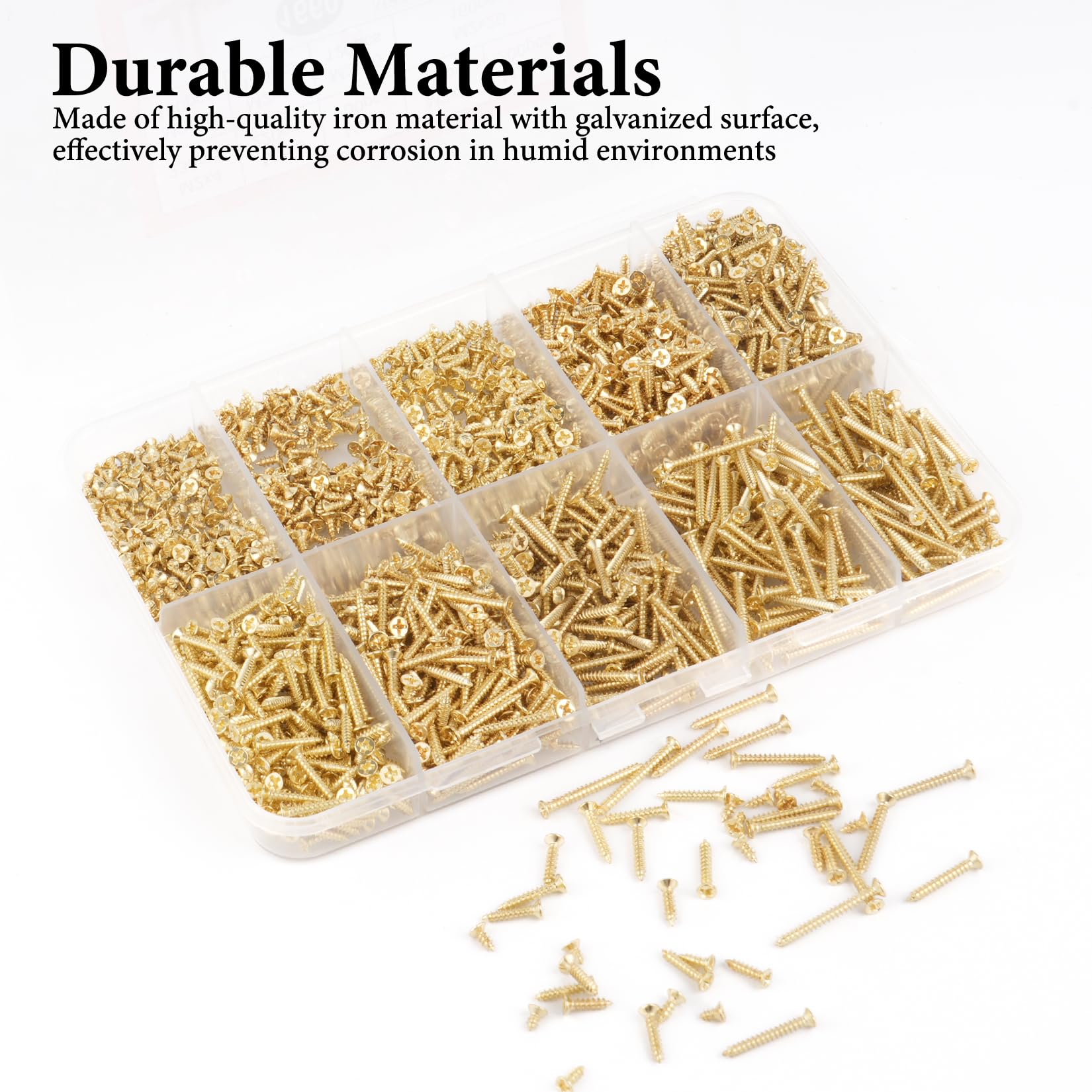1660 Pz M2 Viti per Legno, Set diViti Autofilettanti per Legno, Piccole Viti a Testa Piatta a Croce, Kit AssortimentoViti a Testa Svasata Croce per Cartongesso Plastica Mobili Modellismo(Oro)