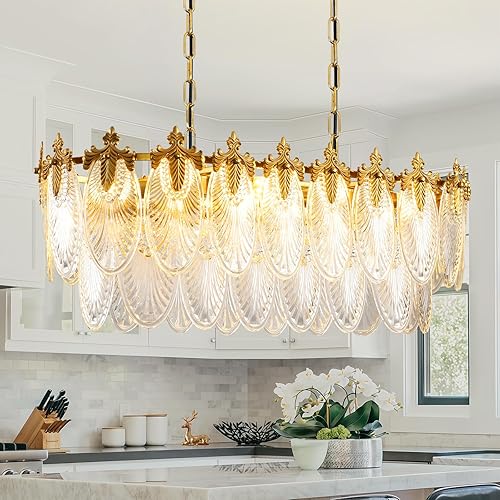 Miniatura 10 de Modern Large Crystal Chandelier, 4-Layer Gold Glass Chandelier, 12 Light Round Antique Ceiling Pendant Light, 31.5 Inchs Adjustable Height for