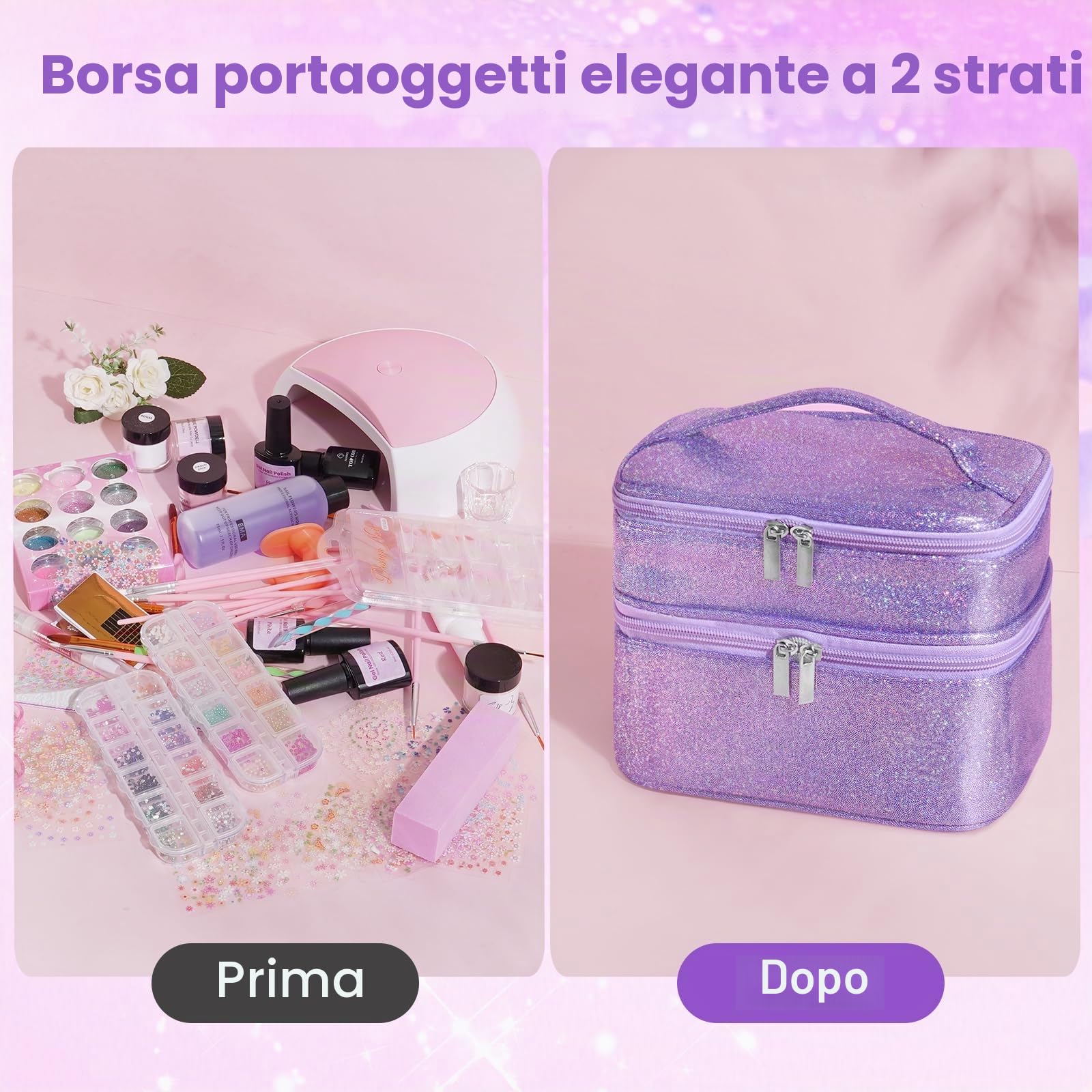Deciniee Kit per unghie in acrilico: set in polvere acrilica con lampada UV, trapano elettrico per unghie, punte finte, 6 colori polvere + gel monomero, set per nail art in confezione regalo viola, da