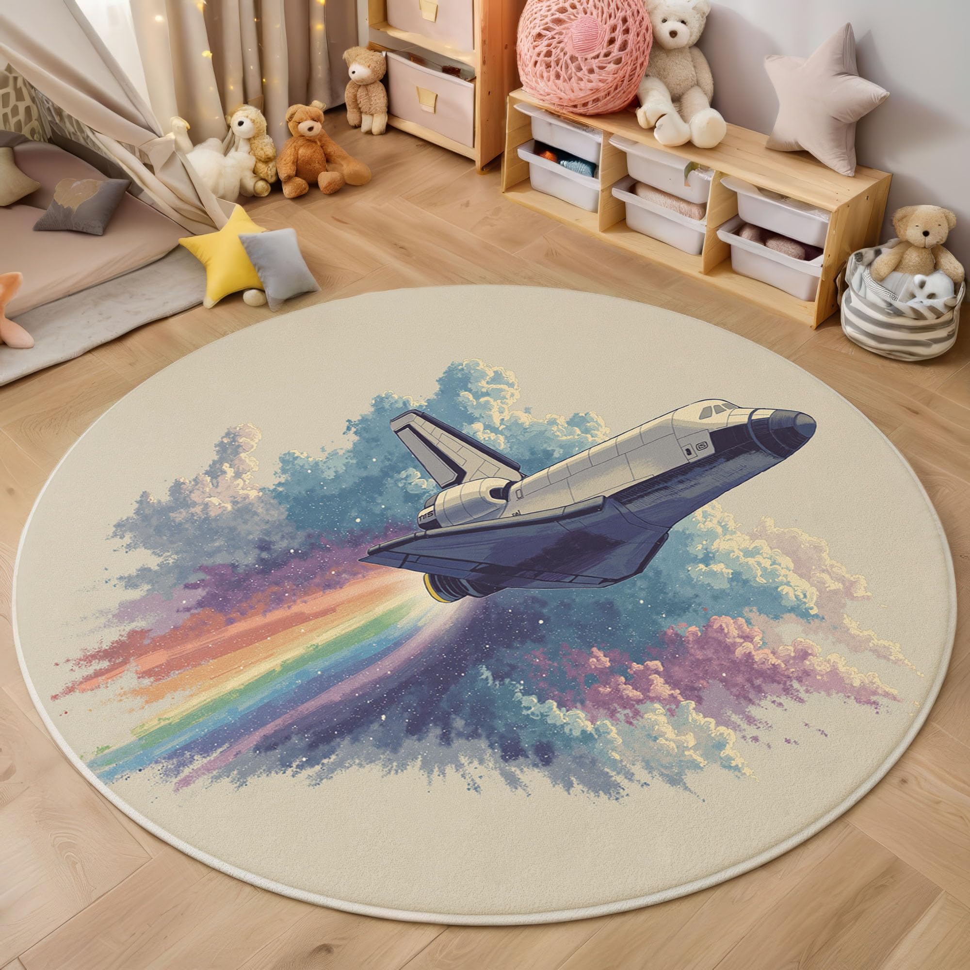 Tapis illustration science-fiction rond 160cm multicolore pour salle de jeux