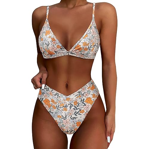 SUUKSESS Women Triangle High Cut Bikini Sets Sexy High Waisted 2 Piece Swimsuit