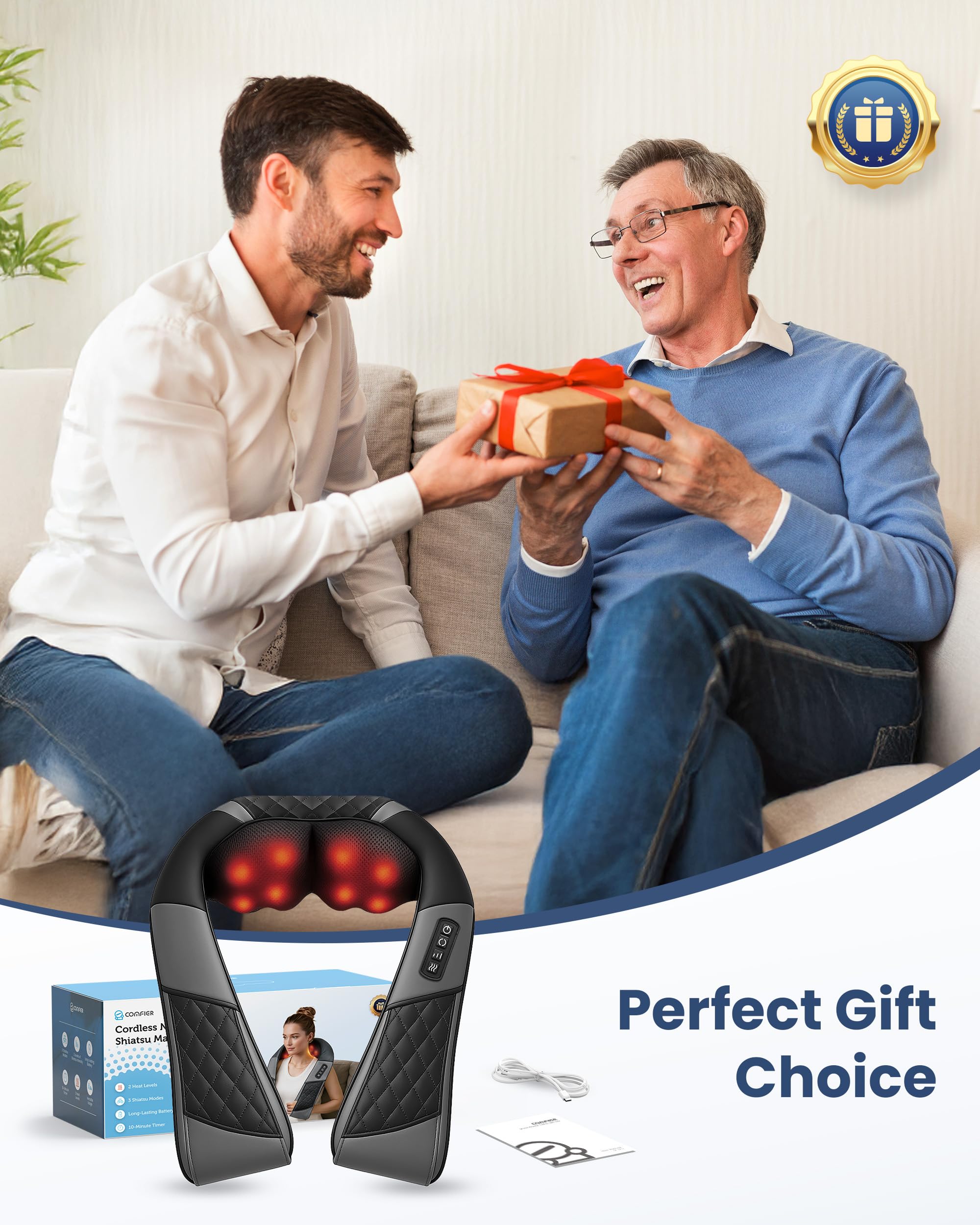 COMFIER Kabelloses Nackenmassagegerät mit Wärme,Geschenk für Frauen