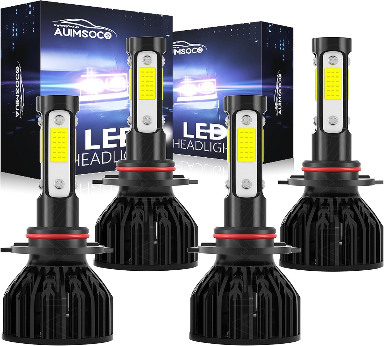 Kit De 4 Ampoules LED 9005 (Haut) + 9006 (Bas) Pour Phares Voiture - 110W, 8000LM, 6000K Blanc - CHUSYYRAY