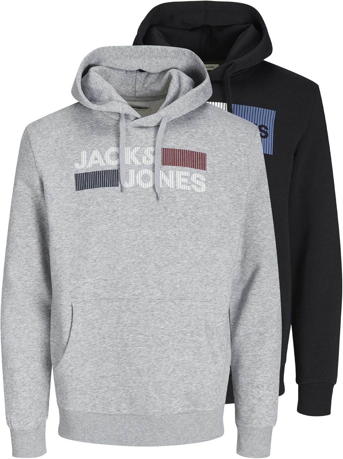 Jack & Jones Males’s Hooded Sweatshirt, Black/Pack: 1 Black 1 Lgm., L
