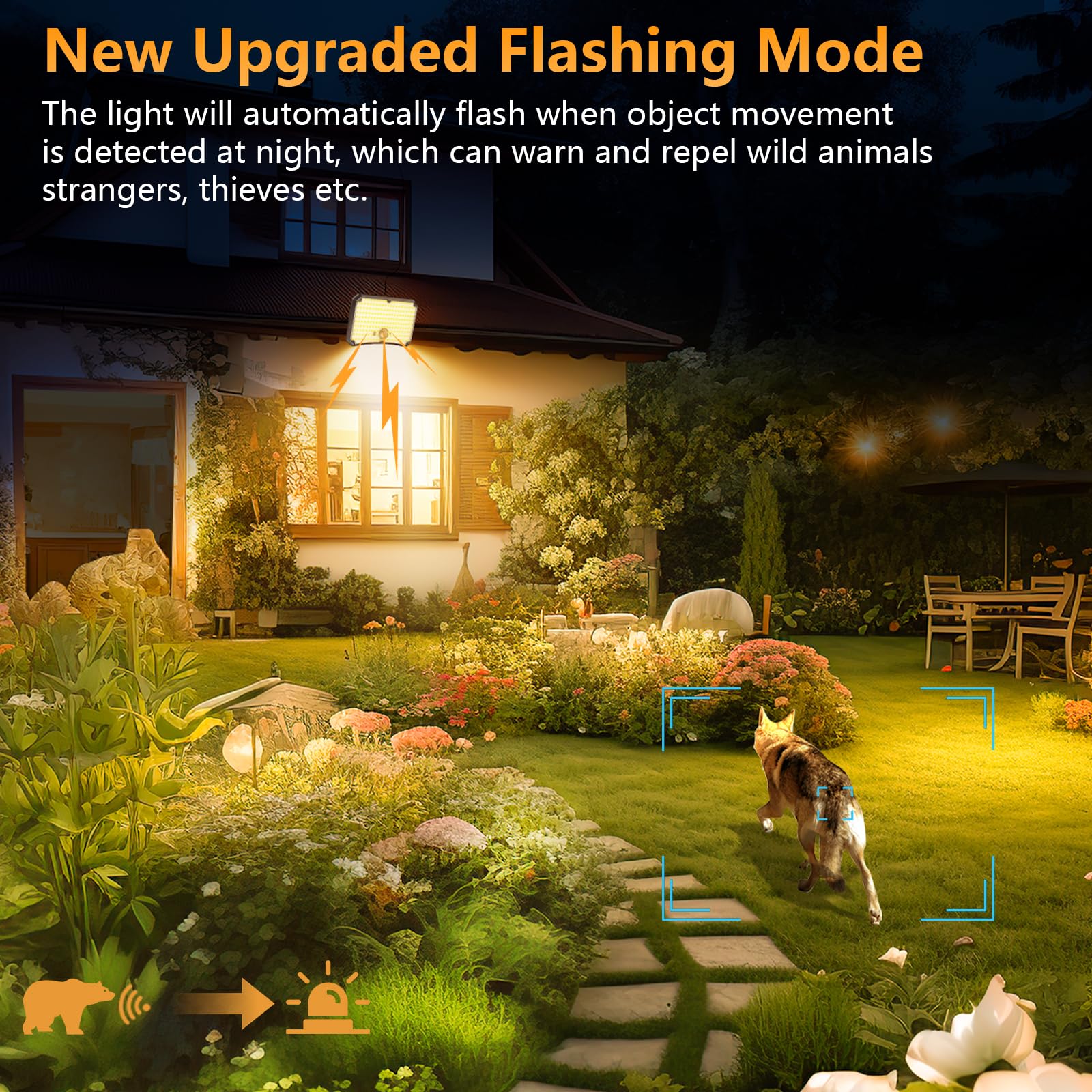 Lampada Solare da Esterno - Luce Solare LED Esterno con Sensore di Movimento 2200mAh 4 Modes Telecomando Faretto LED da Esterno Solare con Pannello, Luci da Esterno Giardino Solari Bianco Caldo