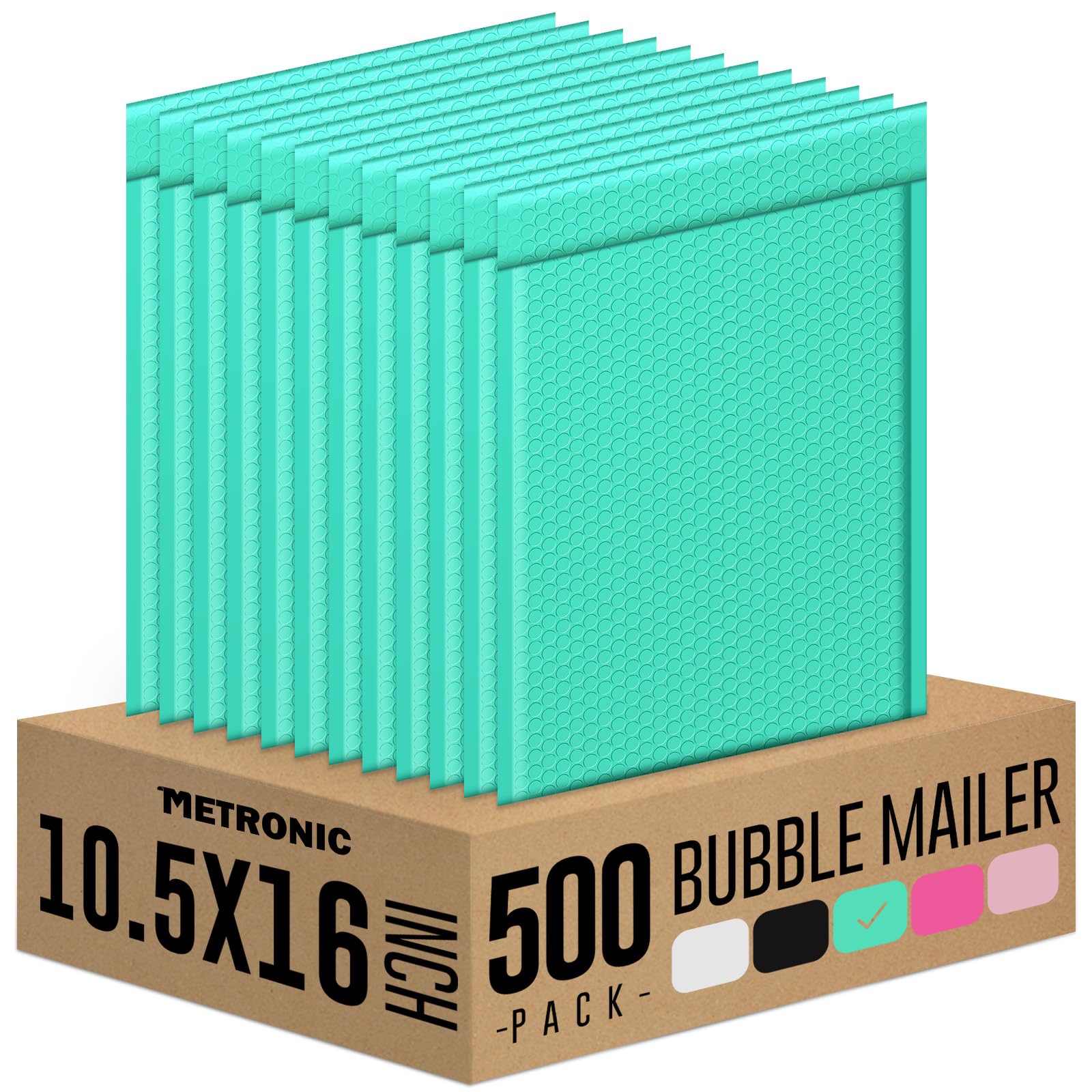Metronic Bubble Mailers 10.5x16 Inch Teal 500 Pack Padded Envelopes