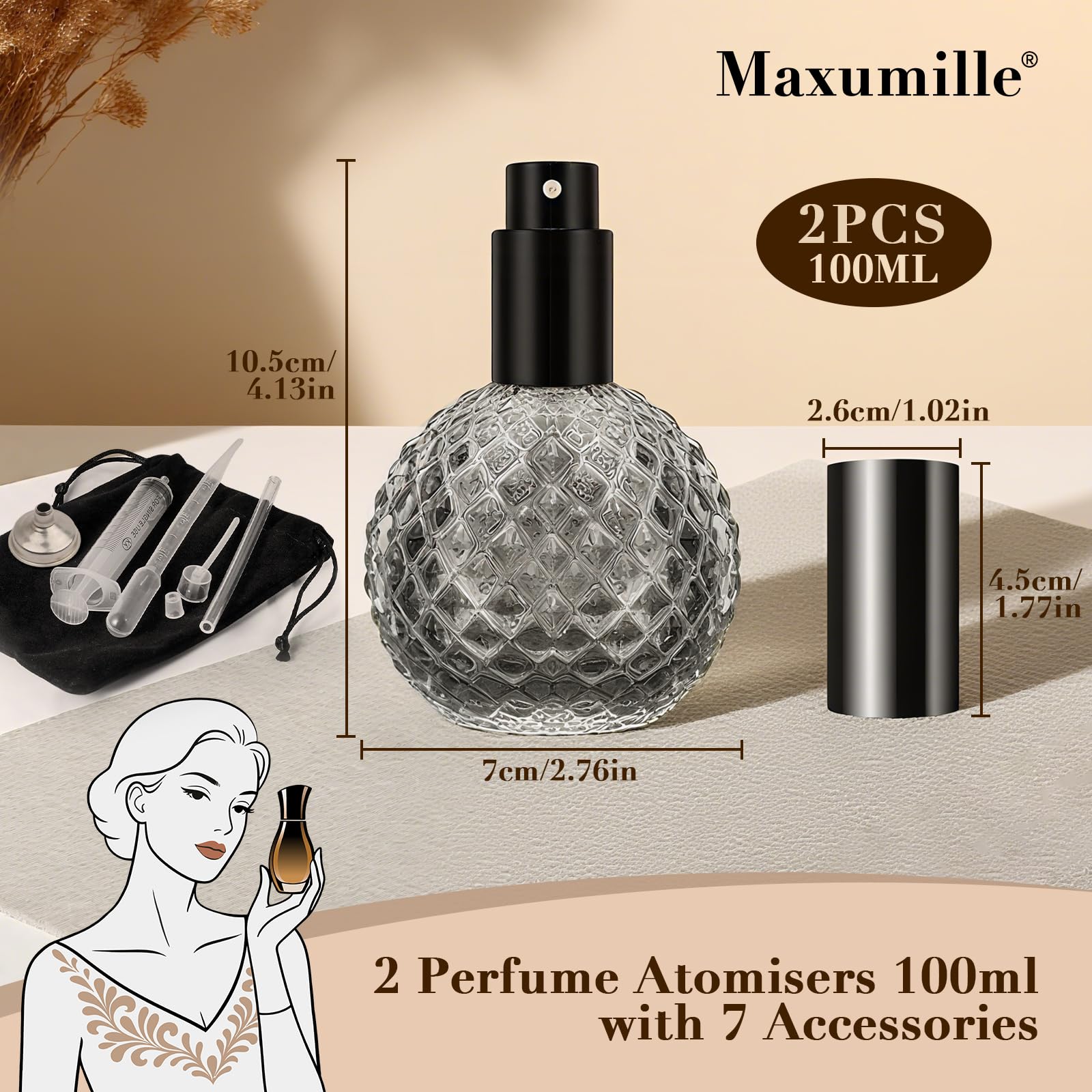 2 szt. Vintage szary szklany pusty flakon perfum 100 ml z dozownikiem, okrągły pusty atomizer do perfum 100 ml, podróżne buteleczki na perfumy/alkohol do napełniania