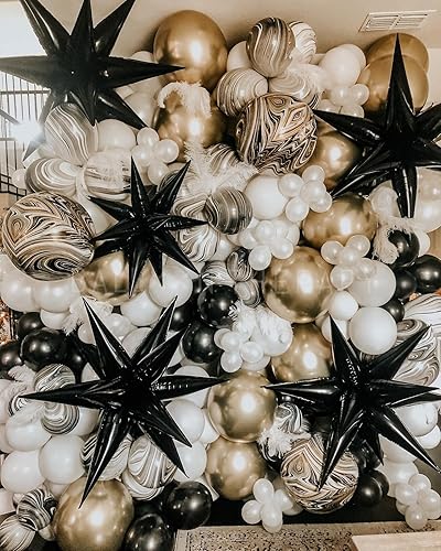 Miniatura 3 de CYMYLAR 3 globos de aluminio con forma de estrella de explosión 3D de 26 pulgadas, globos de papel de aluminio negro con forma de explosión para