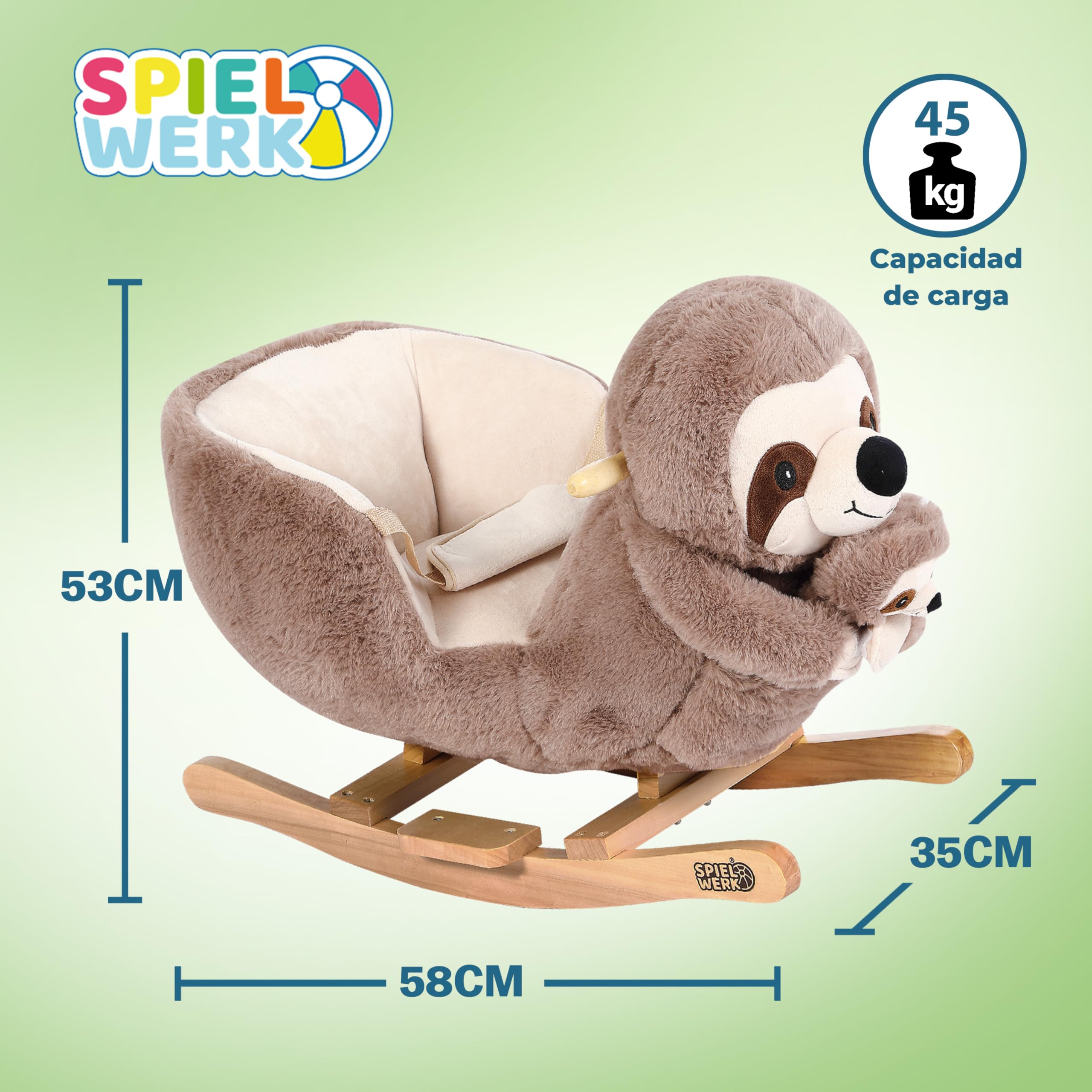 Deuba Peluche Balancín para Niños Perezoso Mecedor con Cinturón de Seguridad Teddy Bebé Extra Juguete