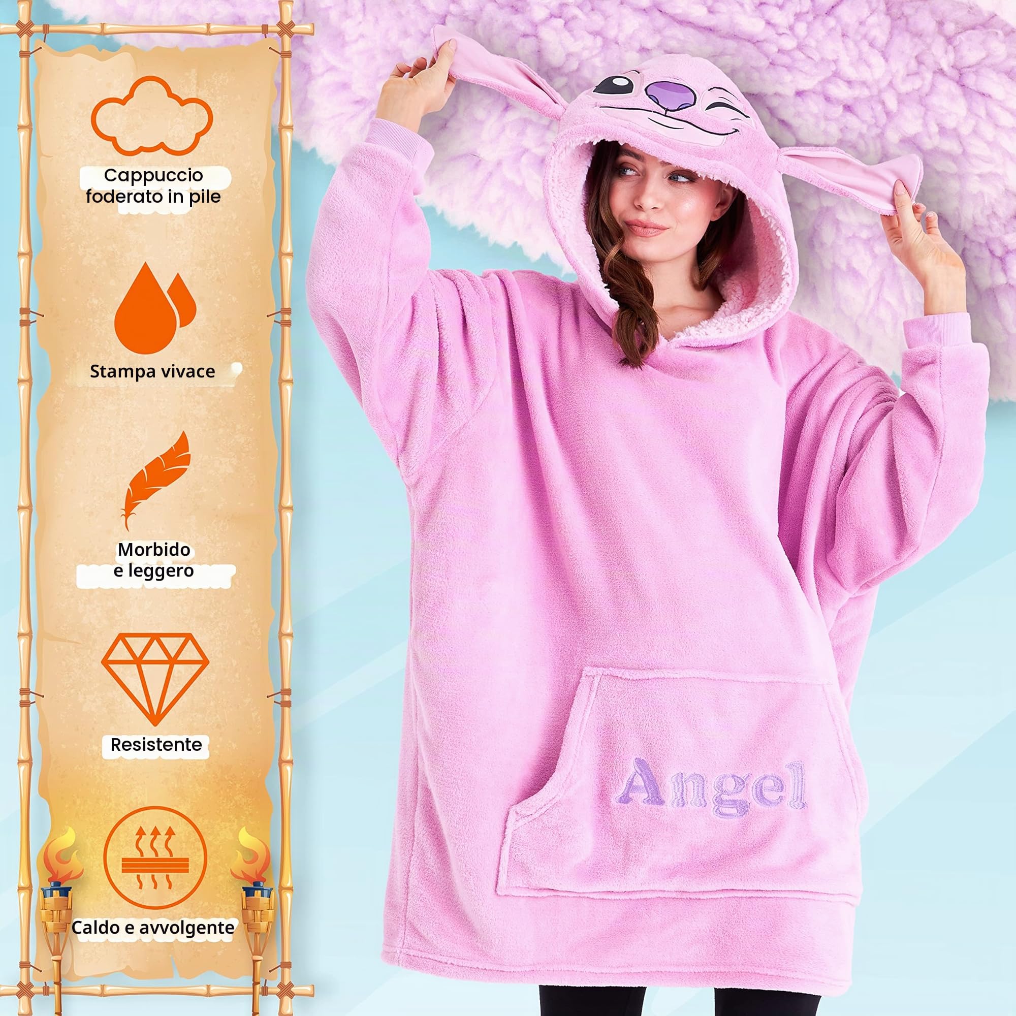 Disney Stitch Felpa Donna con Cappuccio Coperta Indossabile Oversize in Pile Ragazza Confortevole e Morbido Idea Regalo