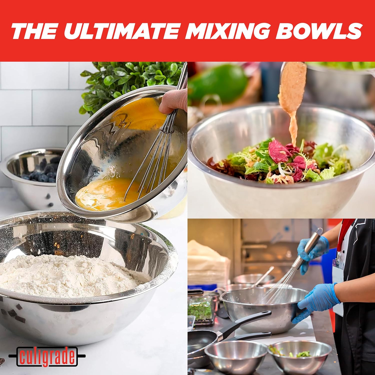 Culigrade Stainless Steel Mixing Bowls Set – 6-Piece Nesting Metal Mixing Bowls (0.75–8 Qt) – Durable, Rust-Resistant, Easy to Clean – for Baking, Cooking, Meal Prep & Serving