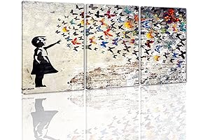 Banksy Canvas Wall Art Large, Colorful Graffiti Wall Art Funny Butterfly Paintings...