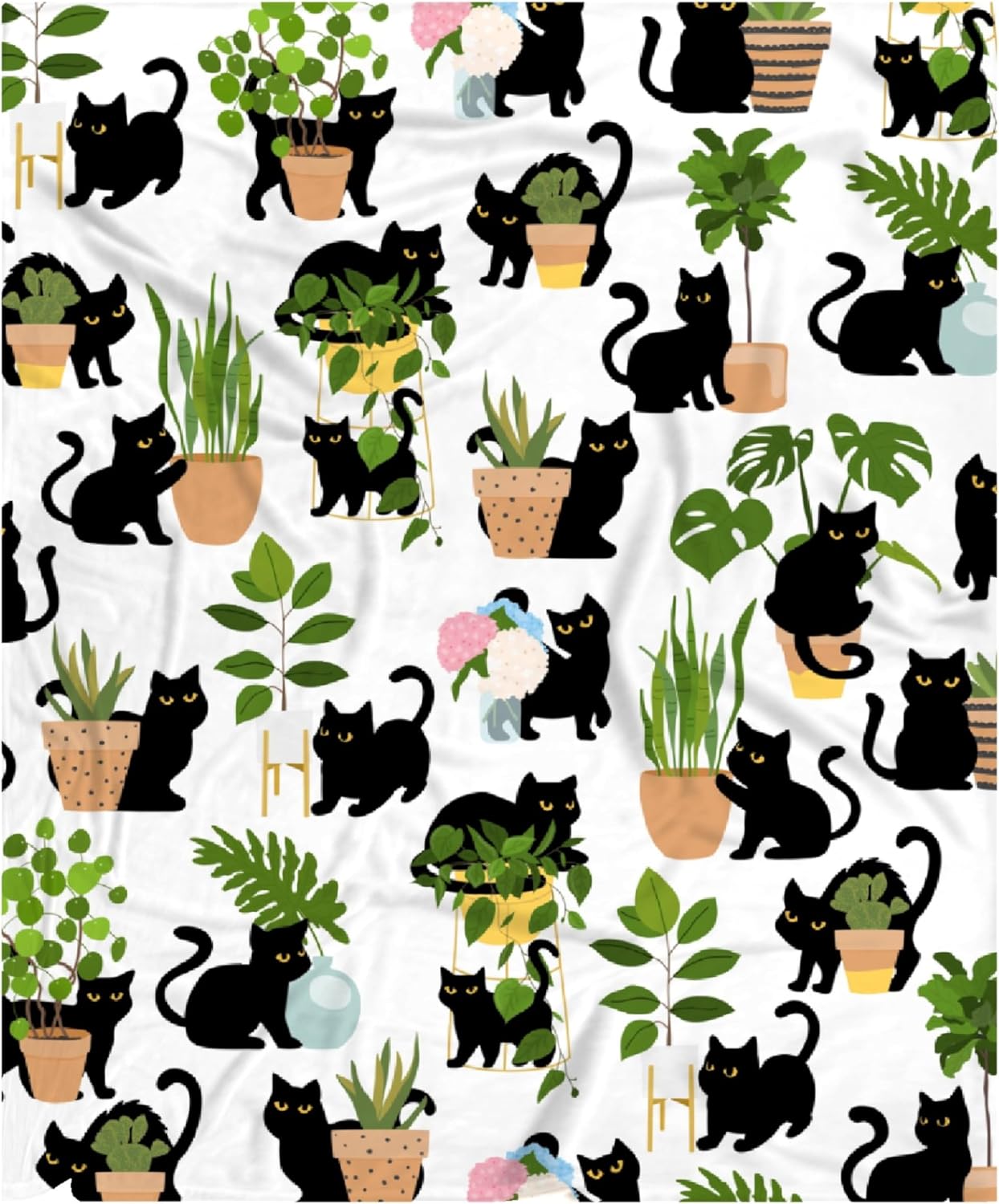 Black Cat Blanket Gifts - Funny Black Cat Plant Garden Throw Gifts for Kids Toddler Girls Boys Kitten Pet Lovers - Cat Animals Tree Super Soft Flannel Sheets Decor for Crib Nap Couch Sofa - 50" x 40"