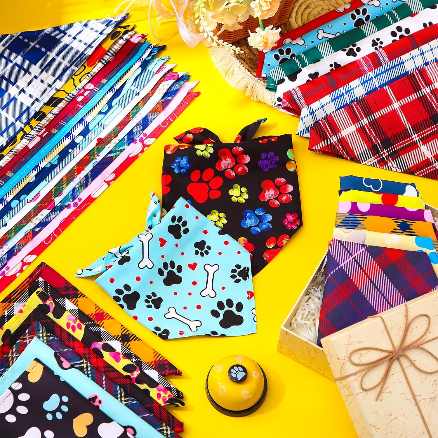 120 Packs Dog Bandanas Bulk Summer Pet Bandanas for Dogs Hawaiian Pet Scarf Bibs Adjustable Washable Kerchief for Large Medieum Small Pet Costume Accessories(Rustic Style)